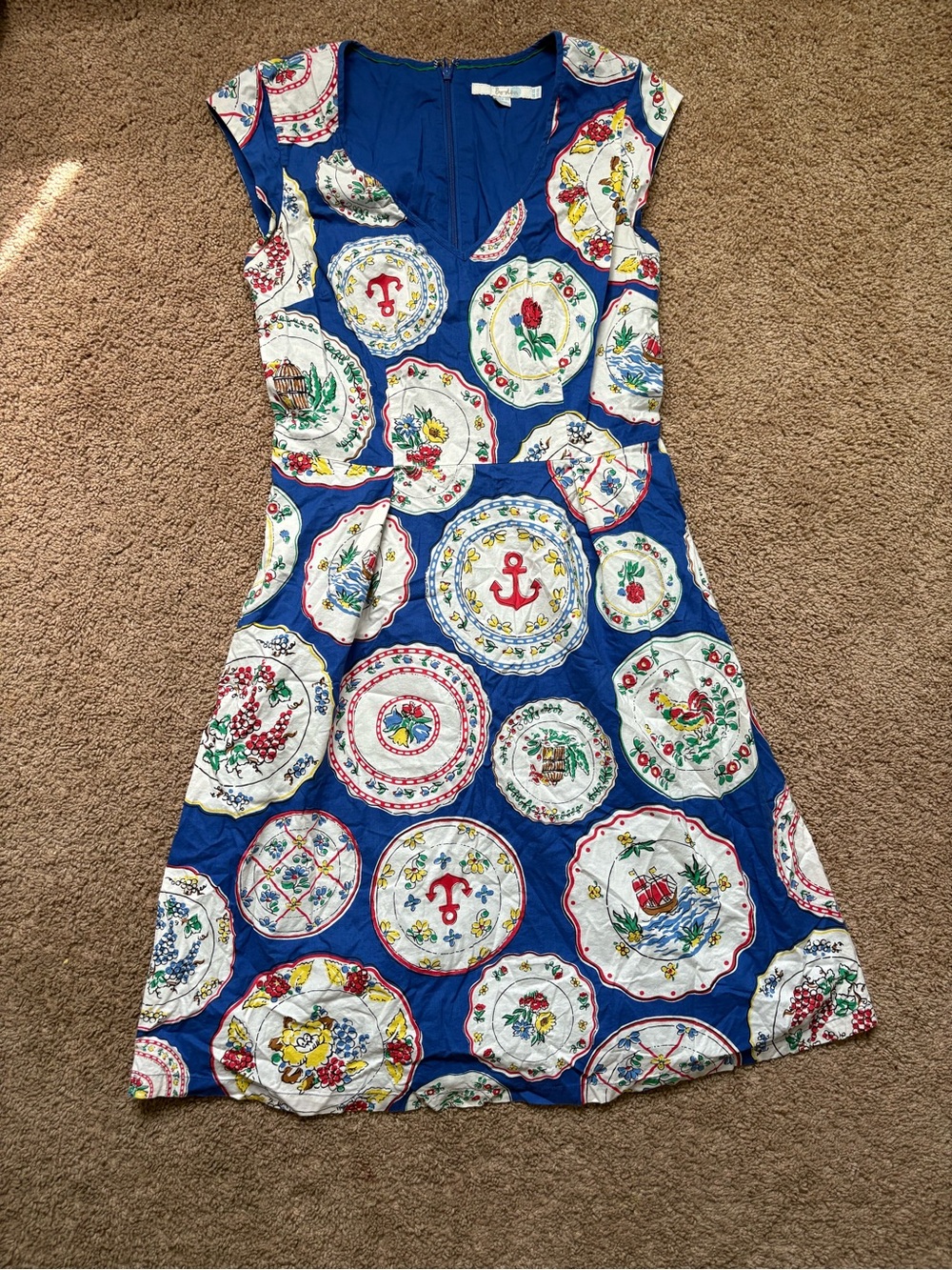 Boden Blue Midi Dress with Multicolor Medallion Print